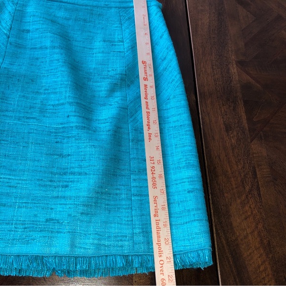 Worth Collection Turquoise Raw Silk Skirt with Fringe Hem Size 4 - Picture 10 of 10